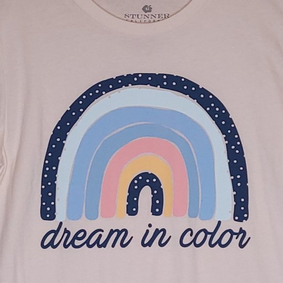 Stunner California Womens T-Shirt Rainbow‎ Dream In Color Pink Cap Sleeve M New - Picture 8 of 8